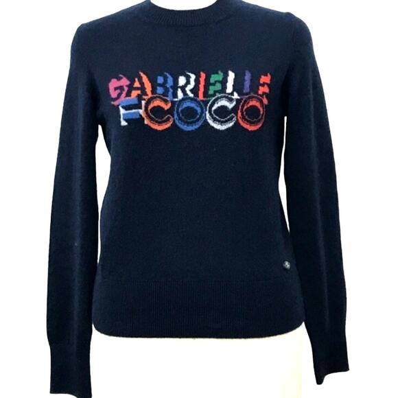 Authentic CHANEL Cashmere Knit Sweater Jumper Pullover Gabrielle Coco Navy 34 - Picture 1 of 9